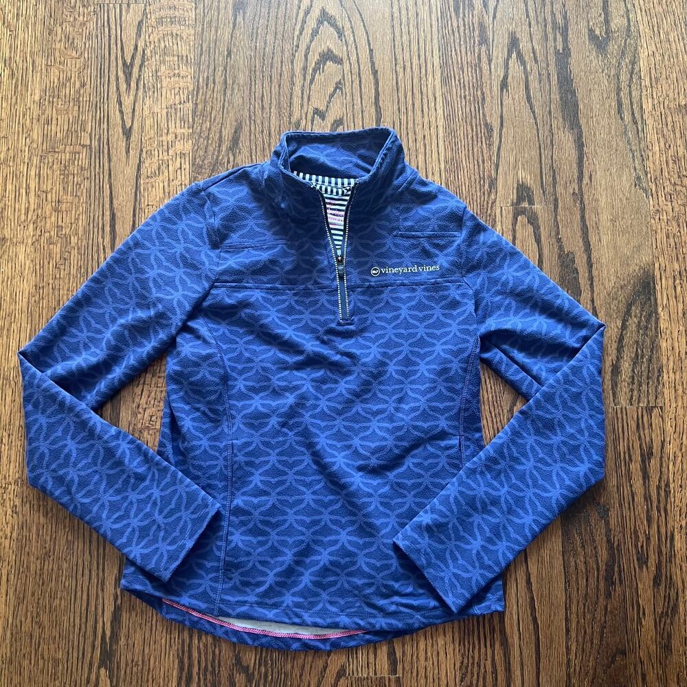 Vineyard Vines Patterned Blue Girl's Shep Shirt Quarter Zip Pullover - M (10-12)